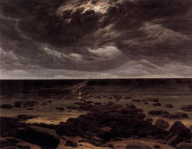 Caspar David Friedrich Seashore with Shipwreck by Moonlight oil painting picture